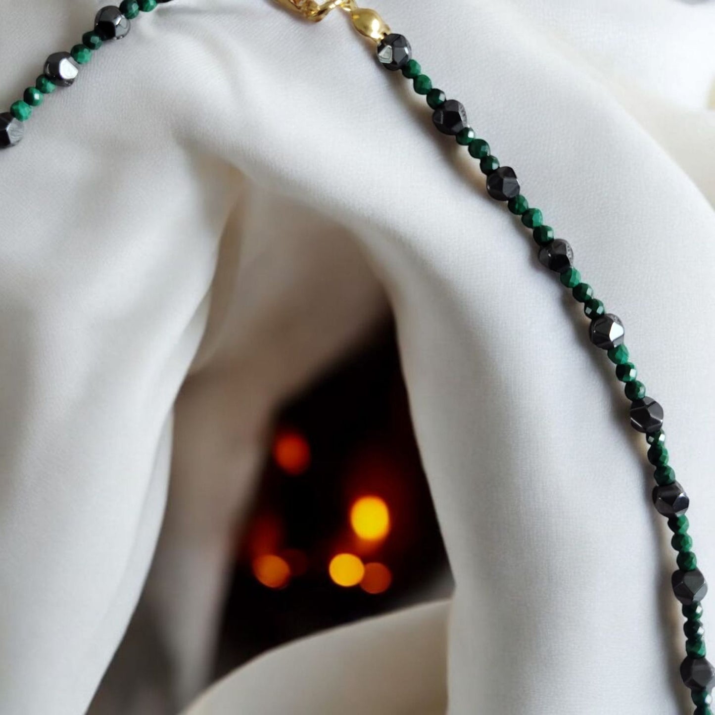 Malachite Necklace with Faceted Hematite - Elegant Handcrafted Design