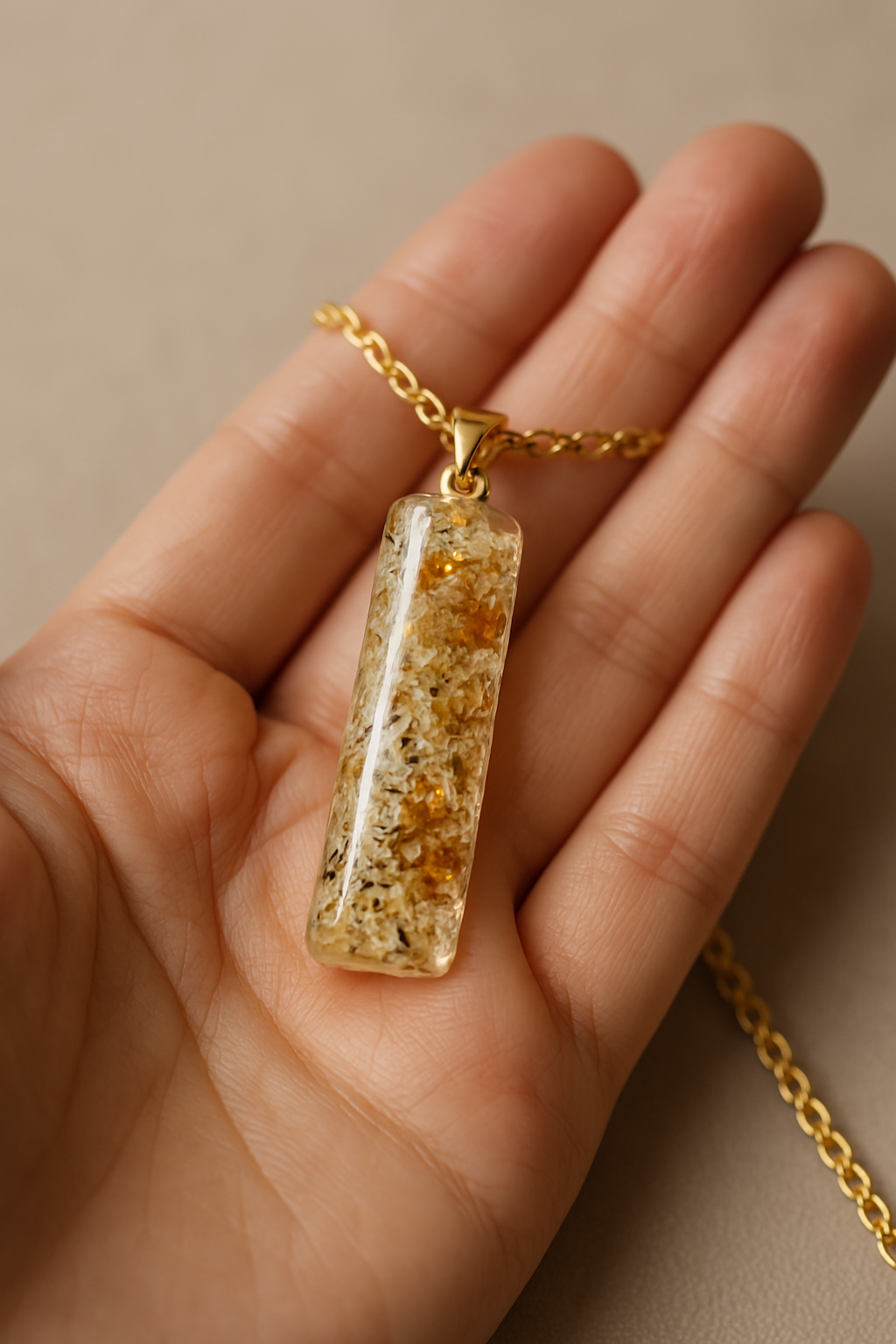 Close-up of textured real lichen detail in handmade Irish resin pendant from Botanic Gems Jewelry