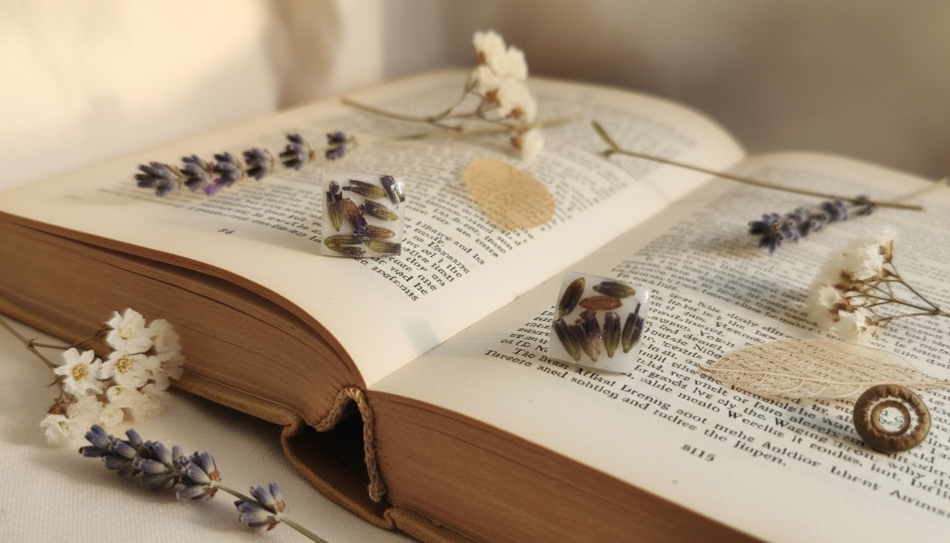 White Resin Lavender Square Earrings - Stainless Steel
