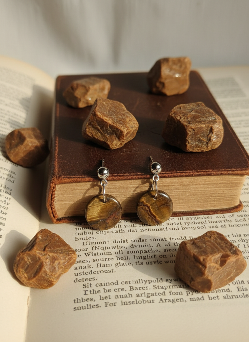 Handcrafted brown jasper drop earrings - hypoallergenic stainless steel jewelry"