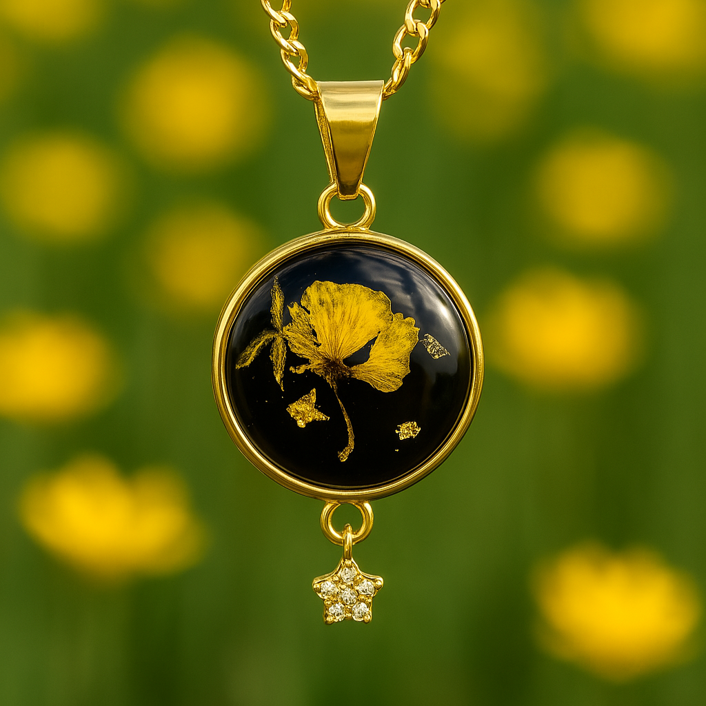 Pressed Yellow Flower Pendant- Irish Botanical Jewelry