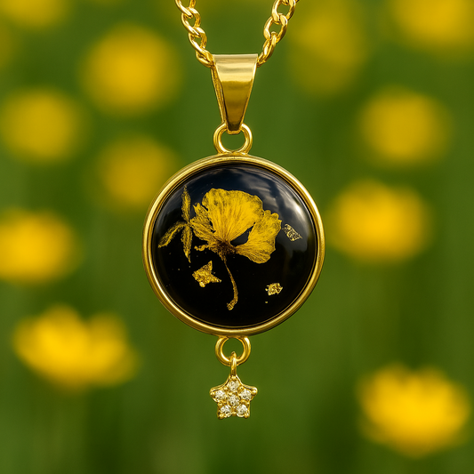 Pressed Yellow Flower Pendant- Irish Botanical Jewelry