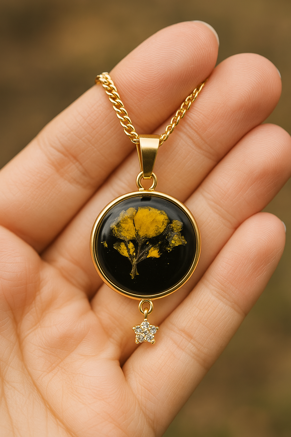 Pressed Yellow Flower Pendant- Irish Botanical Jewelry