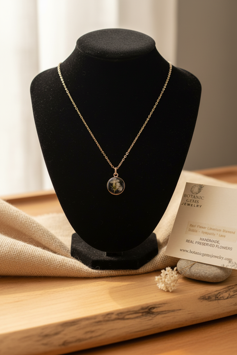 Pendant with real white flowers, ideal for weddings, christenings, gifts 