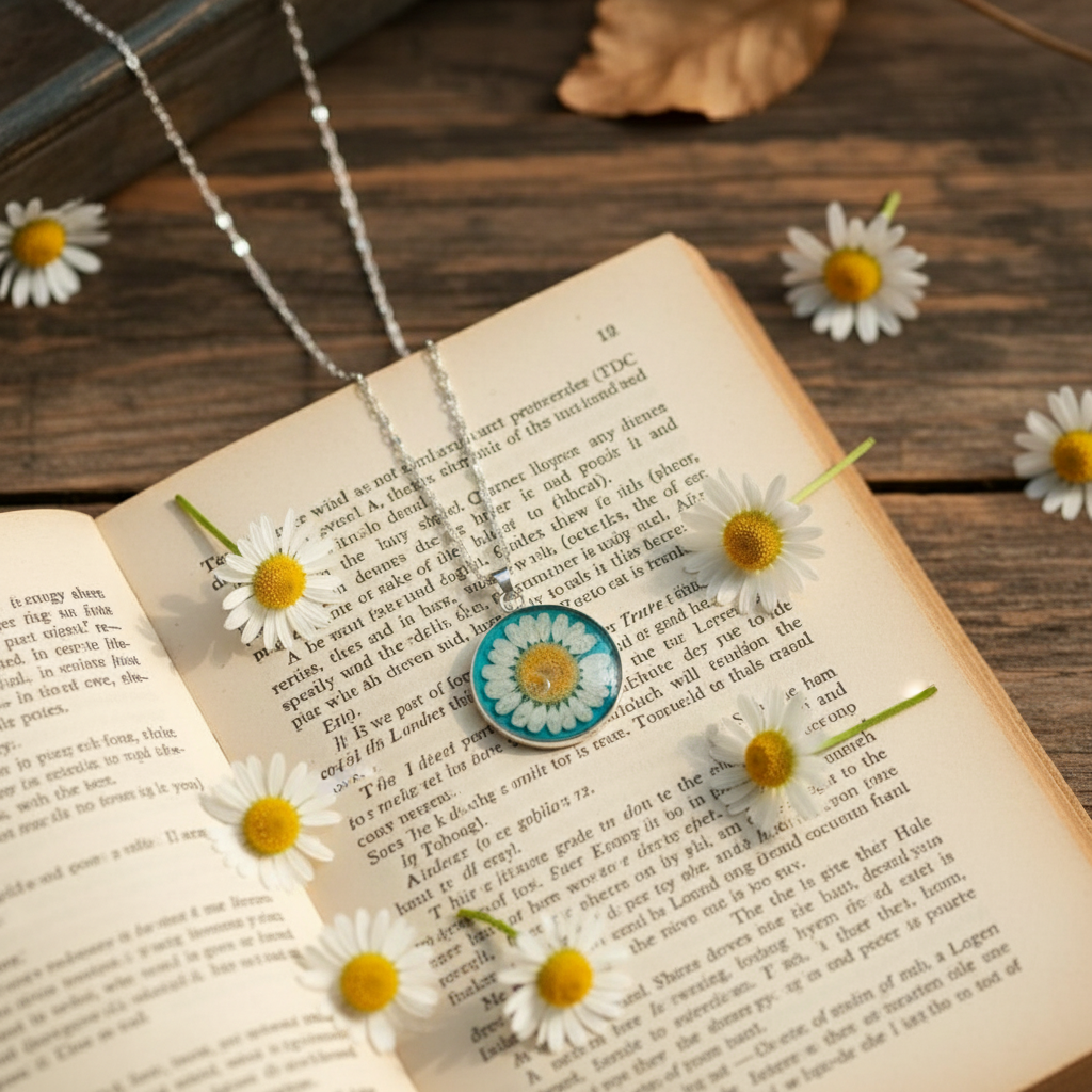 Green Resin Daisy Necklace - Irish Botanical Jewelry