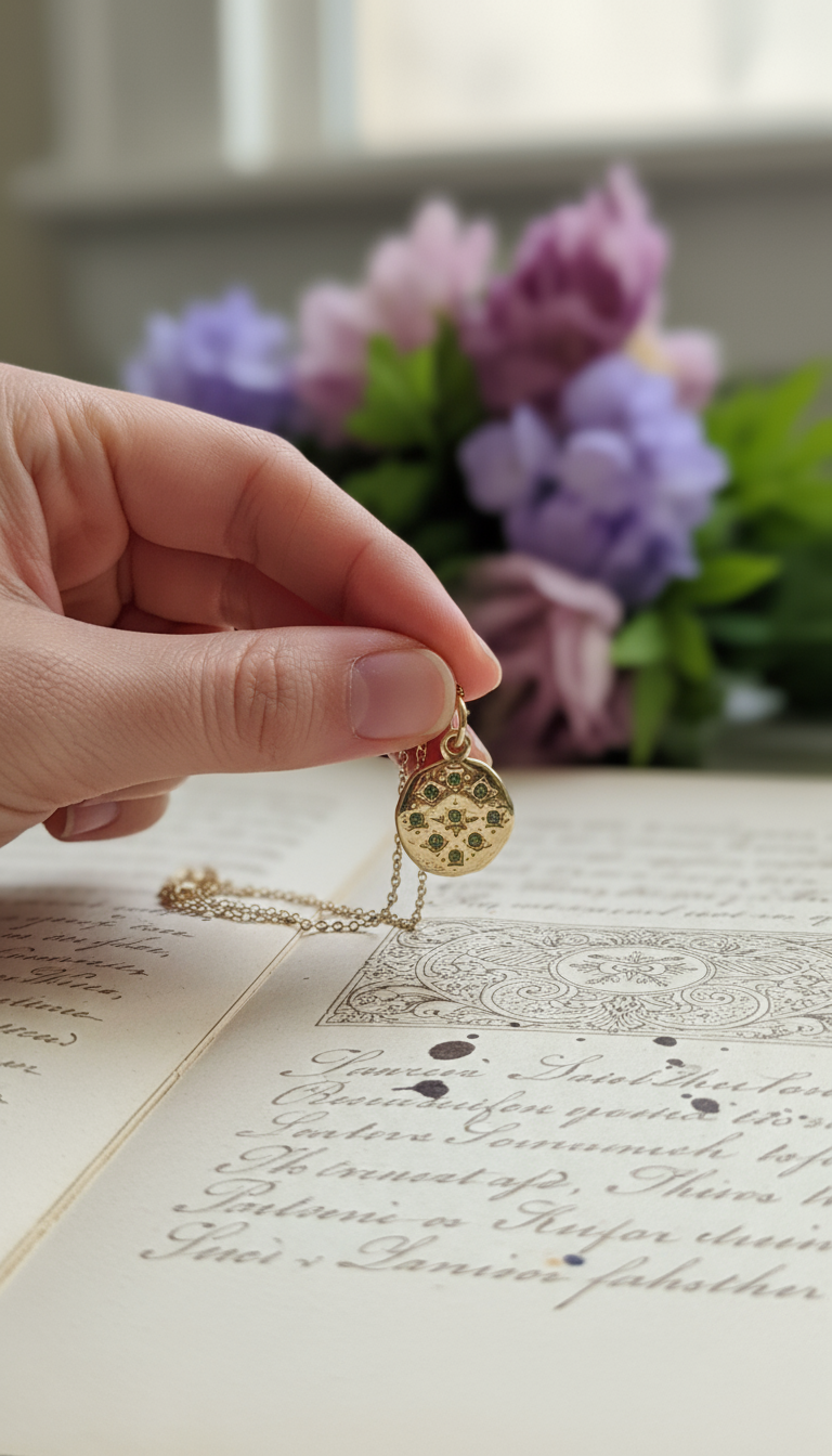 Nature inspired gold pendant necklace with botanical styling