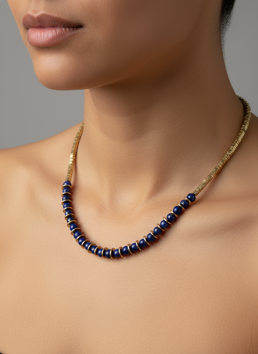 "Lapis lazuli necklace with gold hematite spacers - 40cm royal blue gemstone jewelry"