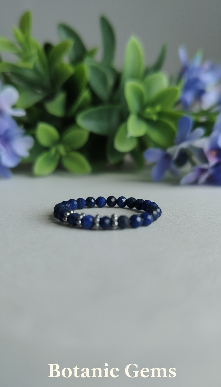 Lapis lazuli gemstone ring on vintage book with botanical styling