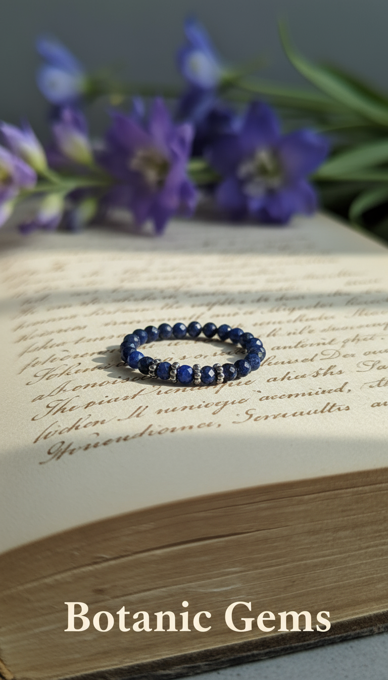 Handcrafted faceted blue lapis lazuli beaded ring silver spacers