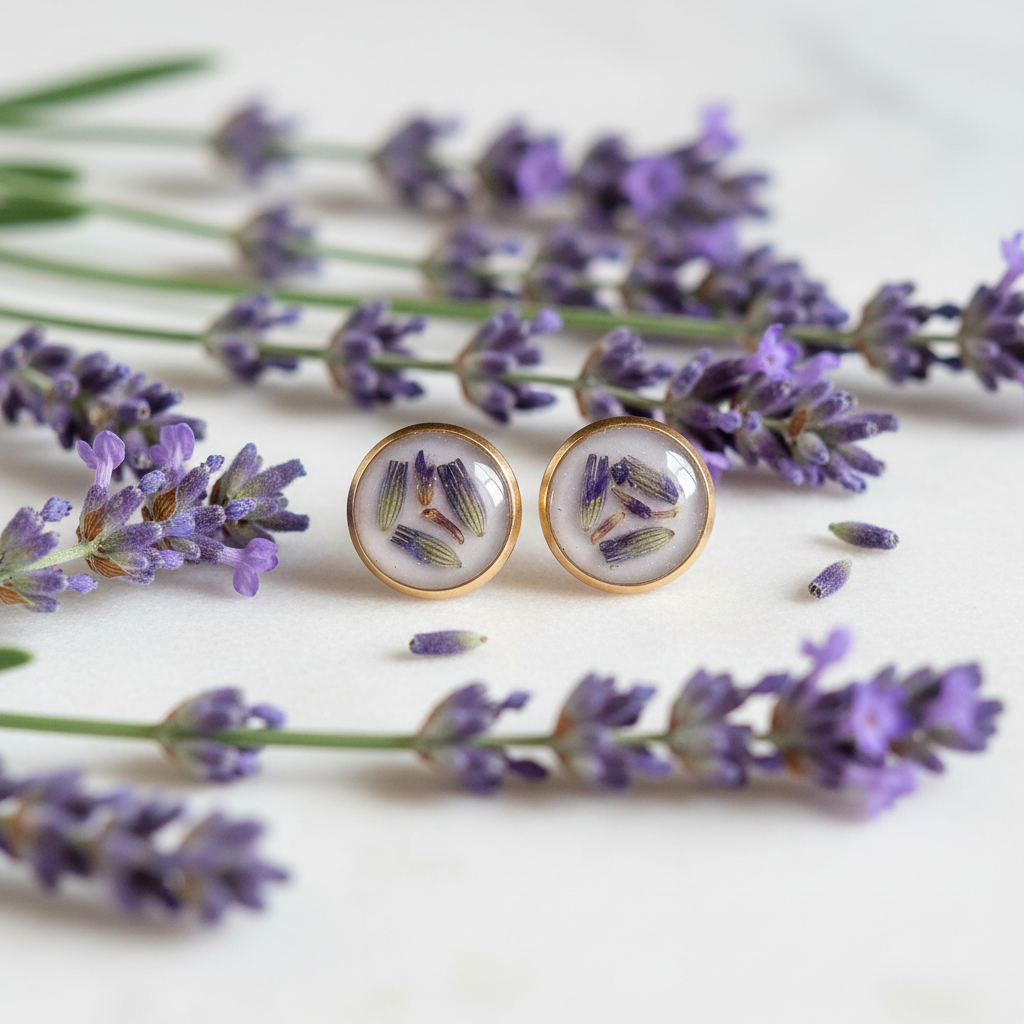 Pendientes botánicos sobre lavanda