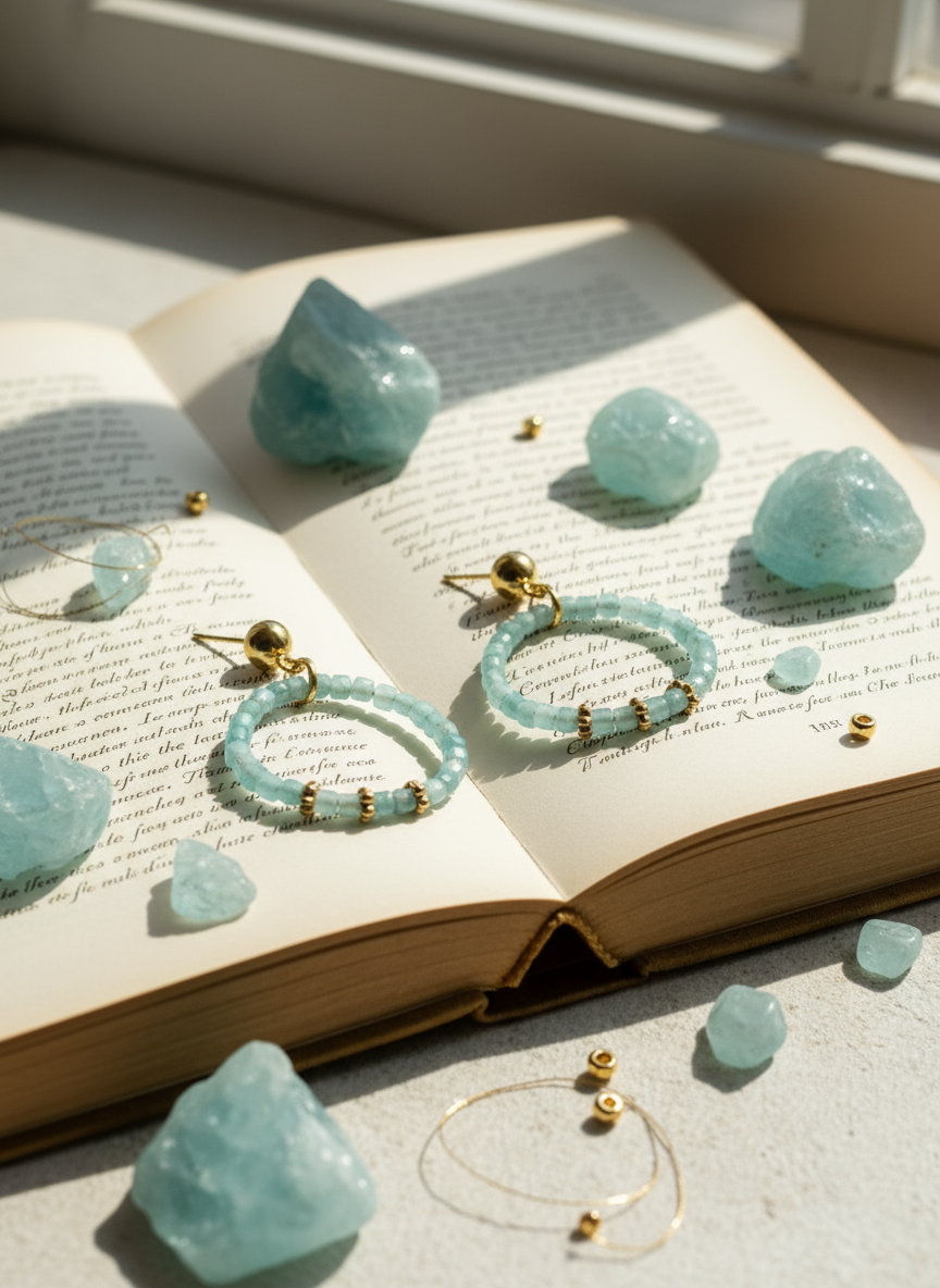 Actualmente tiene: "Close-up of square aquamarine beads - 2mm gemstone detail with gold spacers"