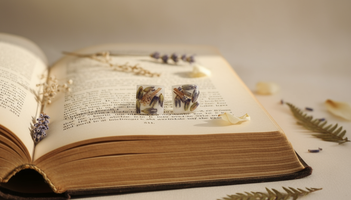 White Resin Lavender Square Earrings - Stainless Steel