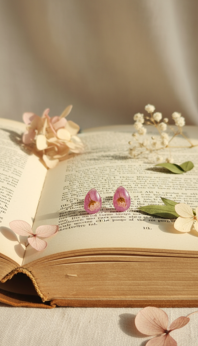 Hand holding pink narcissus resin teardrop earrings lifestyle photo
