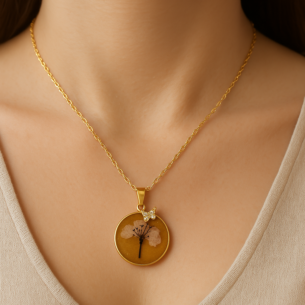 Handmade real cherry blossom pendant, Irish botanical jewelry by Botanic Gems Jewelry