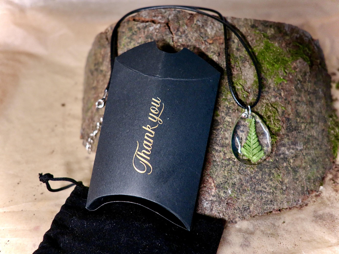 Handmade real Irish fern jewelry in clear resin, elegant botanical piece from Botanic Gems Jewelry.