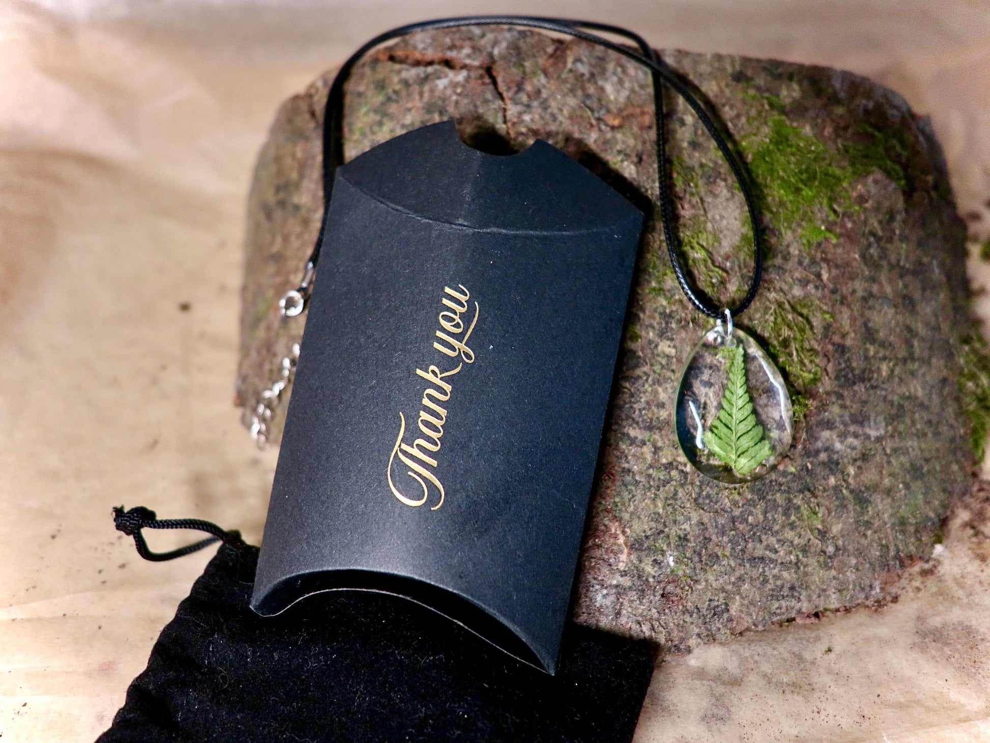 Handmade real Irish fern jewelry in clear resin, elegant botanical piece from Botanic Gems Jewelry.