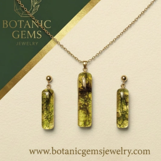 Wicklow Moss Jewelry Set | Real Botanical Necklace & Earrings | Handmade in Ireland