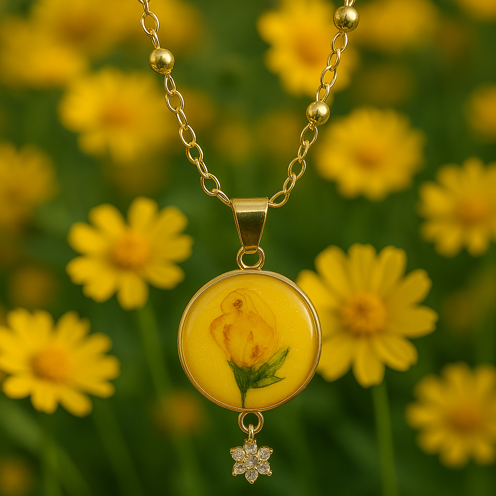 Handmade yellow archangel flower pendant, Irish botanical jewelry by Botanic Gems Jewelry