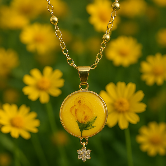 Handmade yellow archangel flower pendant, Irish botanical jewelry by Botanic Gems Jewelry